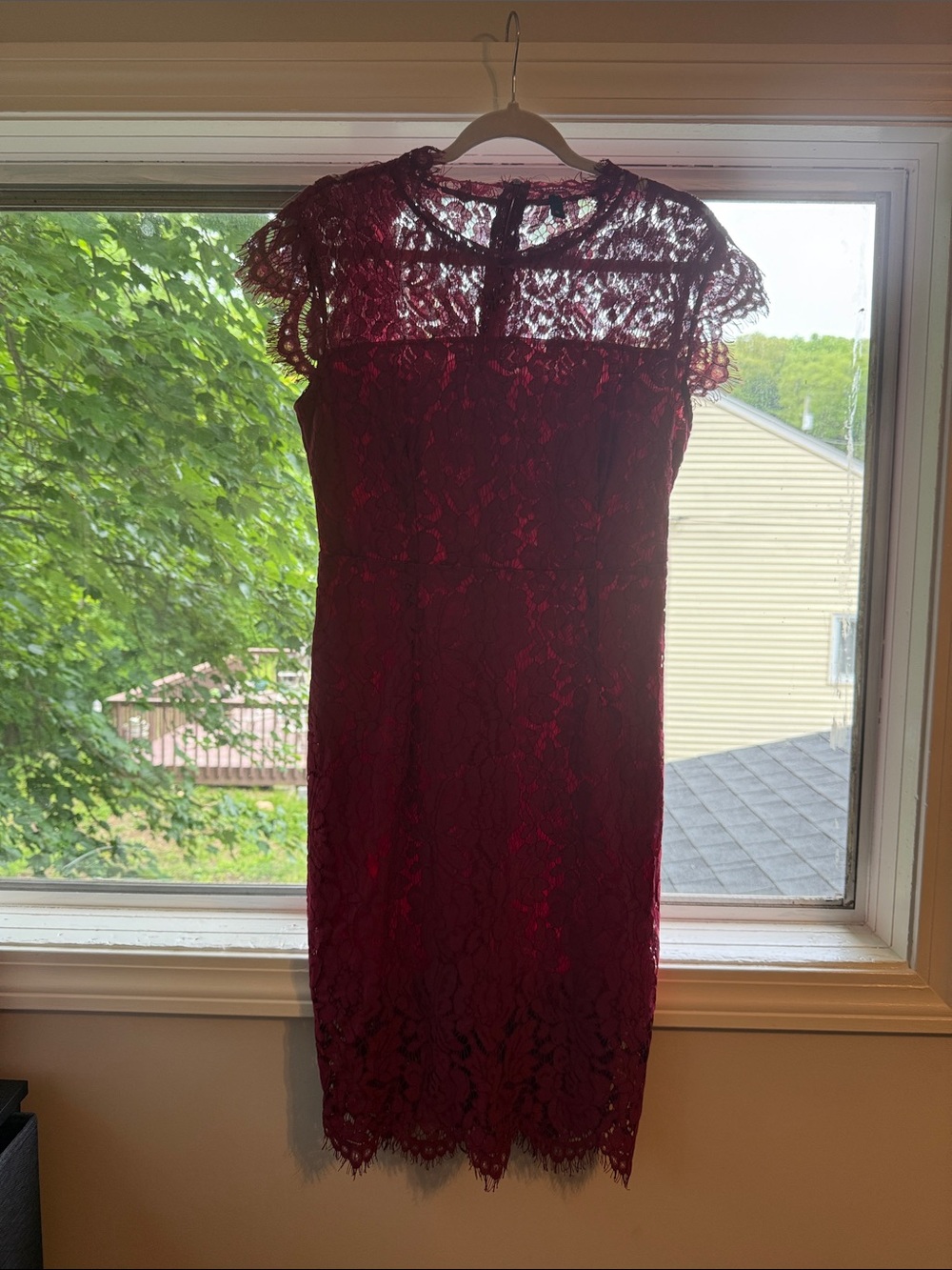 Elegant Burgundy Lace Sheath Dress - Women's